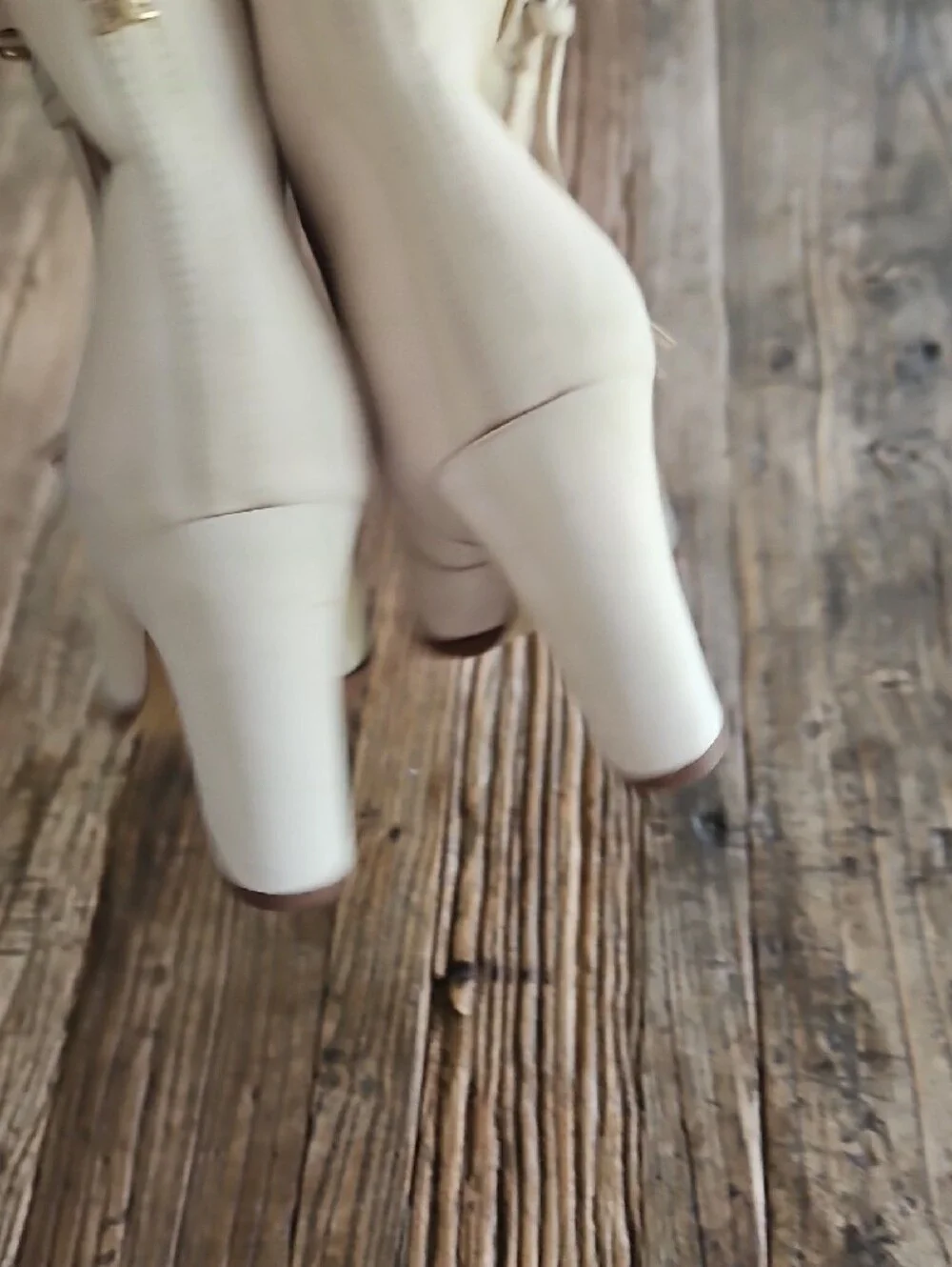 Sam Edelman Cream Pointed-Toe Block Heel Ankle Booties